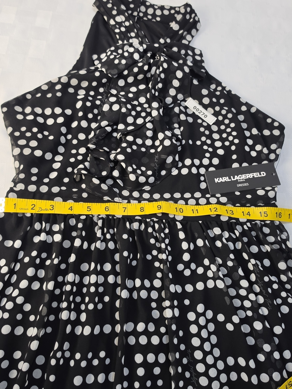 Karl Lagerfeld Black and White Polka Dot Halter Midi Dress - Picture 9 of 13